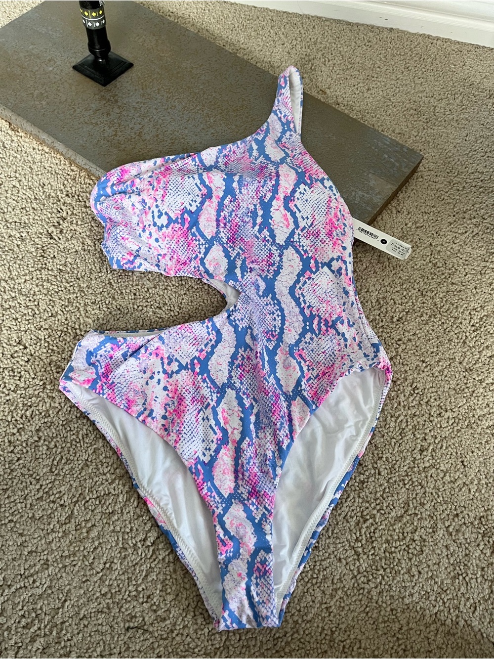 Aqua womens One-Piece Swimsuit - Pink & Blue Snake Print